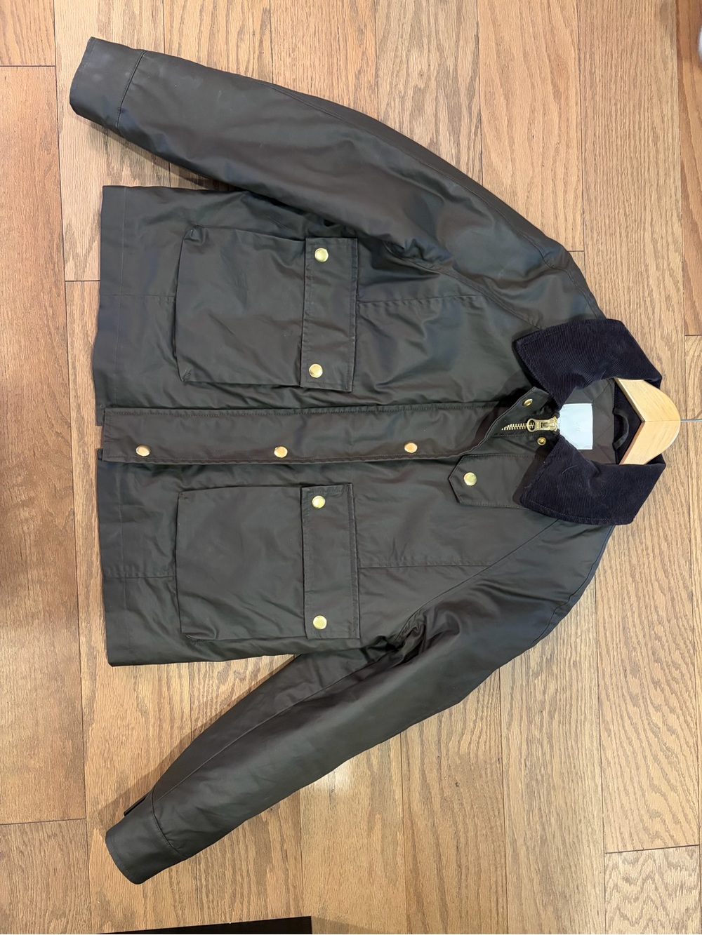 H&M Olive Green Field Jacket with Navy Corduroy Collar